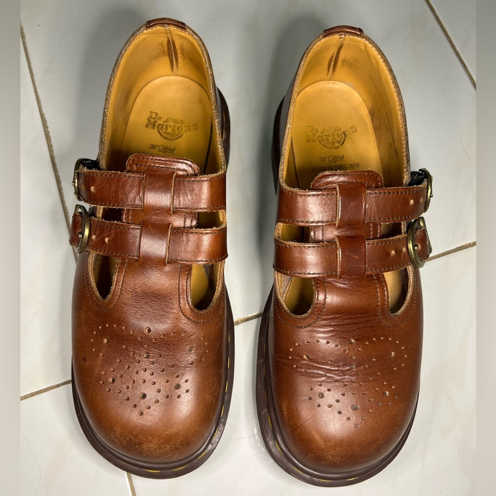 Dr. Martens 8065 Mary Jane Brown Leather Buckle Shoes